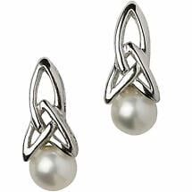 Trinity Knot Earrings - Sterling Silver Celtic Trinity Knot Pearl Earrings Product Image